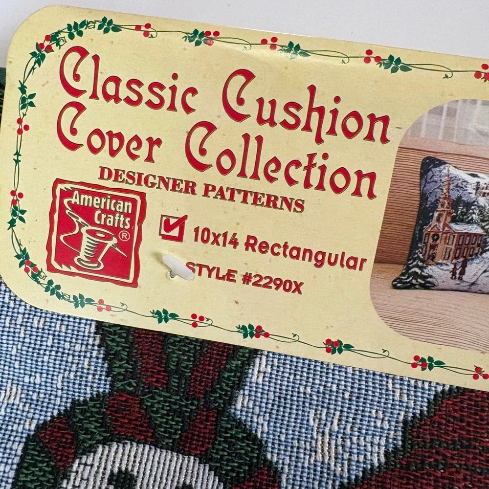 Vintage American Crafts Tapestry Pillow Cover 10x14 Rectangle Snowmen Presents‎